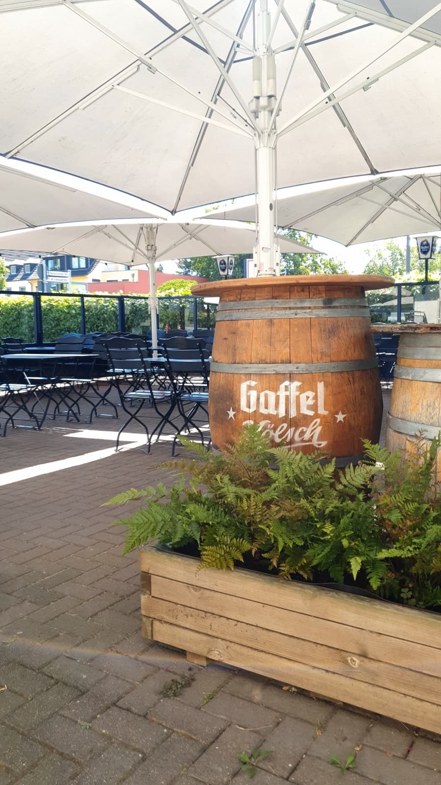 Gaffel Kölsch Fass im Biergarten
